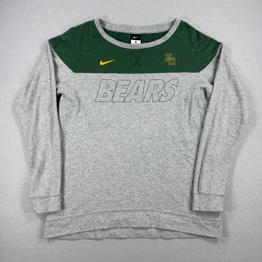 Nike Baylor Bears Shirt Mens Large Gray Green NCAA Football Long Sleeve Athletic
